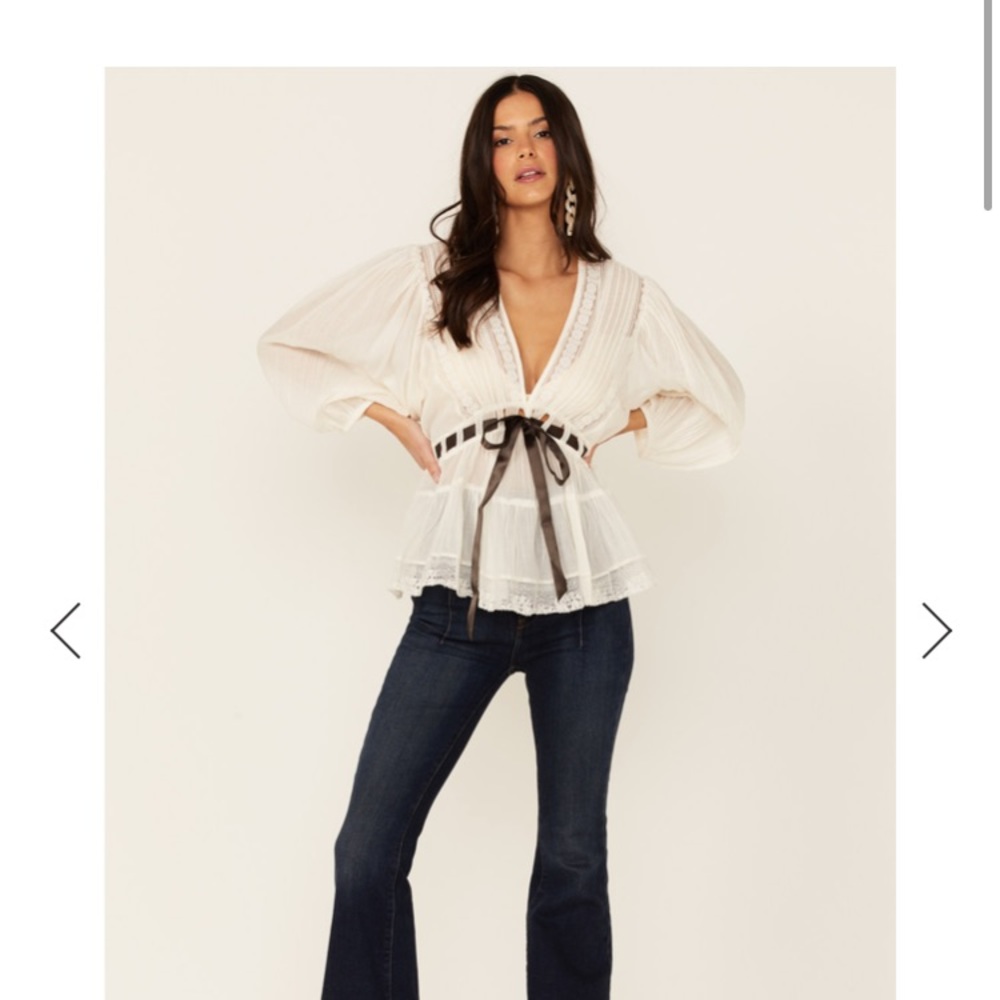 FREE PEOPLE WOMEN'S ECRU FAVORITE ROMANTIC WOVEN TUNIC TOP